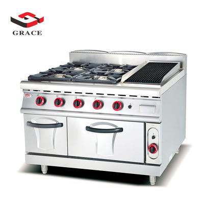Gas Range with 4 Burners ＆ Lava Rock Grill ＆ Gas Oven